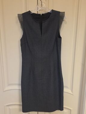 Elie Tahari Dark Gray Sheath Dress with Mesh Cap Sleeves
